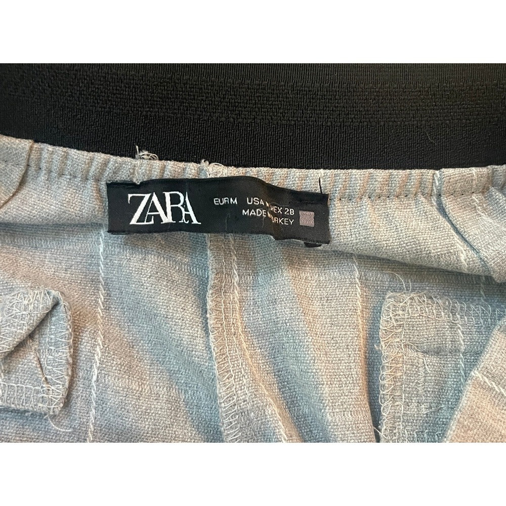 Zara Womens Gray Windowpane Plaid Pull On Trousers Slim Leg Pants Size Medium - Picture 3 of 4
